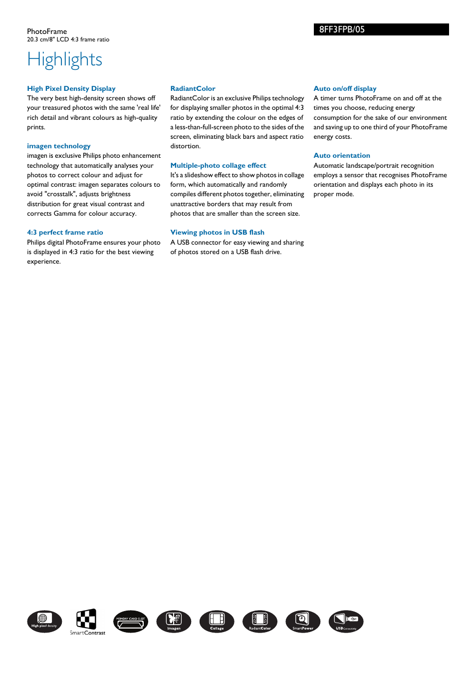 Highlights, 8ff3fpb/05 | Philips 8FF3FPB User Manual | Page 2 / 3