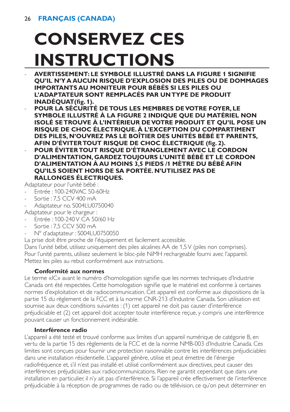 Conservez ces instructions | Philips Avent SCD525 User Manual | Page 26 / 64