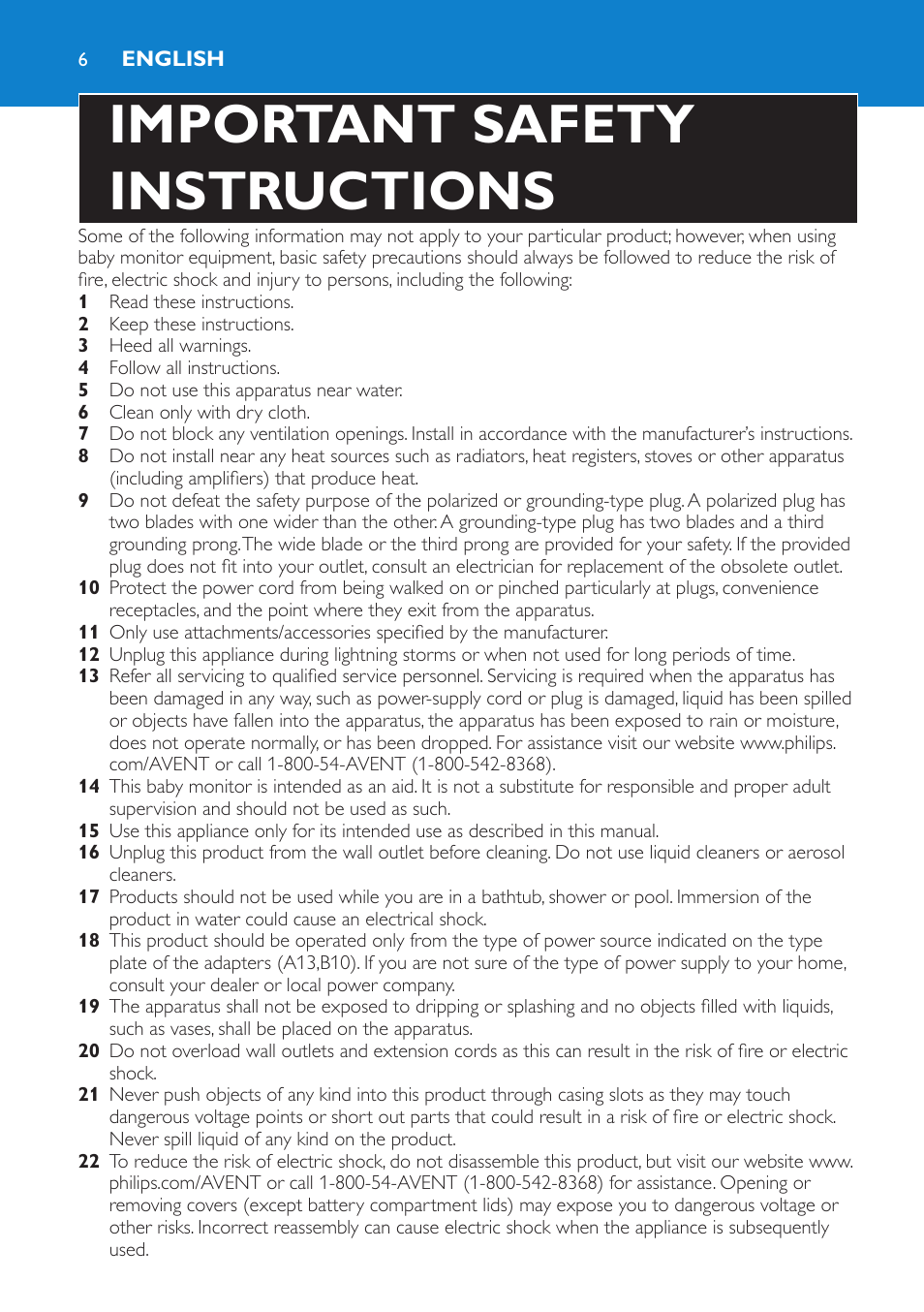 English, Important safety instructions | Philips Avent SCD525 User Manual | Page 6 / 64