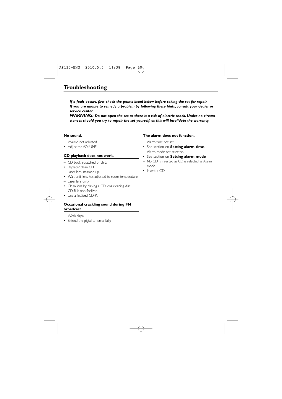 Troubleshooting | Philips AJ130/12 User Manual | Page 10 / 12