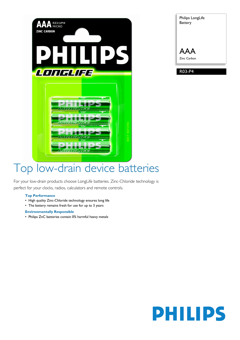 Philips R03-P4 User Manual | 2 pages