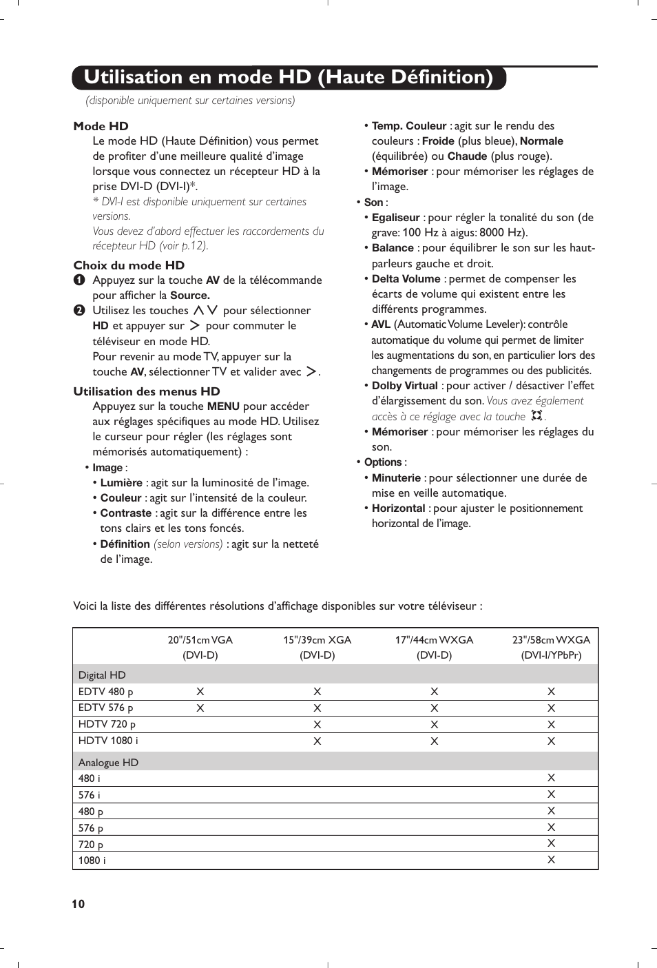 Utilisation en mode hd (haute définition) | Philips 15PF4110/58 User Manual | Page 14 / 174