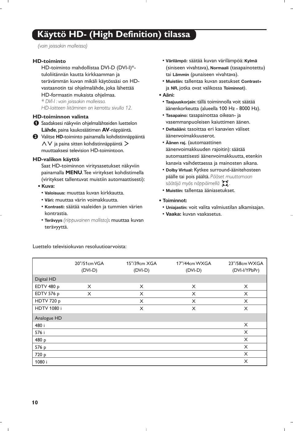 Käyttö hd- (high definition) tilassa | Philips 15PF4110/58 User Manual | Page 140 / 174