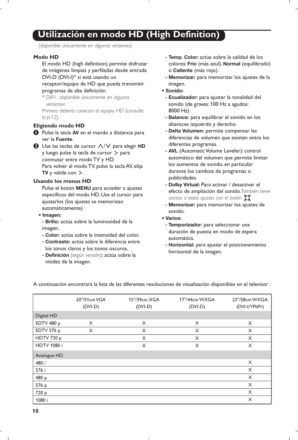 Utilización en modo hd (high definition) | Philips 15PF4110/58 User Manual | Page 154 / 174