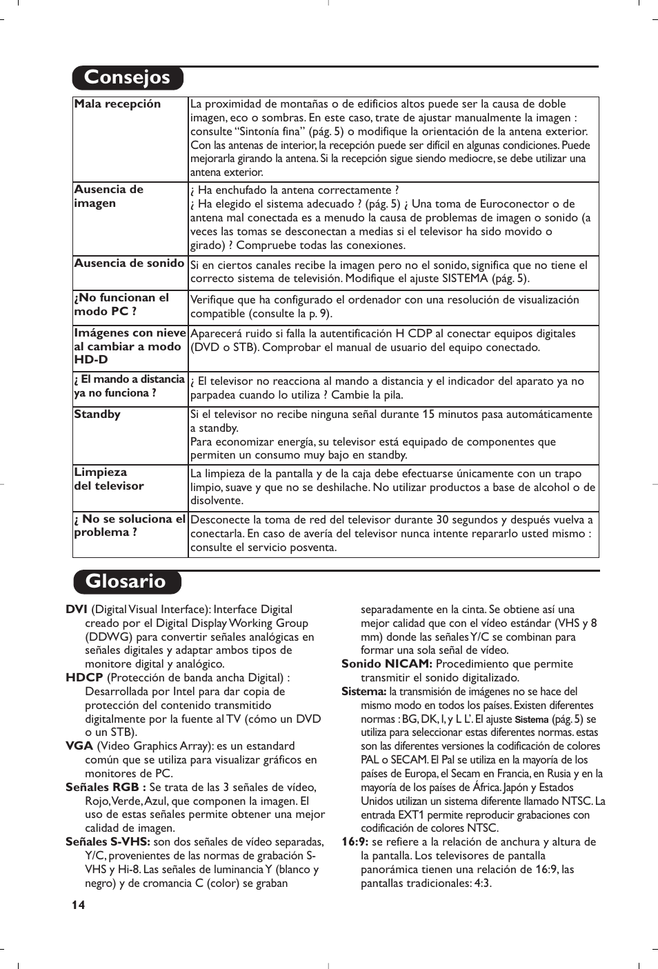 Glosario, Consejos | Philips 15PF4110/58 User Manual | Page 158 / 174