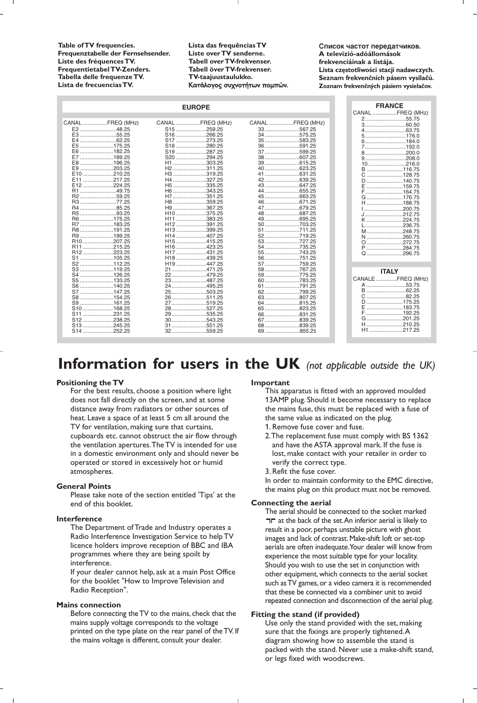 Information for users in the uk, Not applicable outside the uk) | Philips 15PF4110/58 User Manual | Page 173 / 174