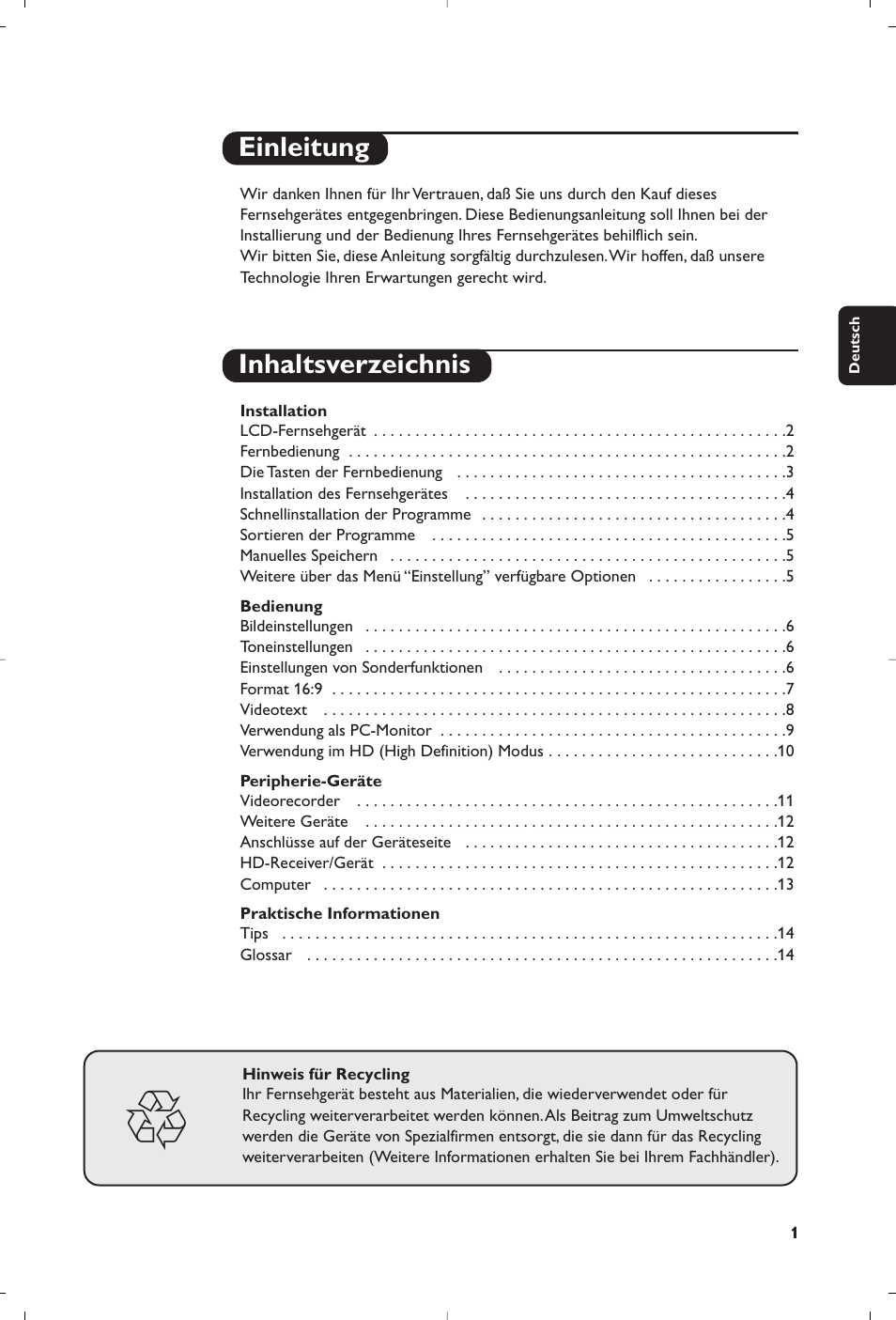 Einleitung inhaltsverzeichnis | Philips 15PF4110/58 User Manual | Page 33 / 174