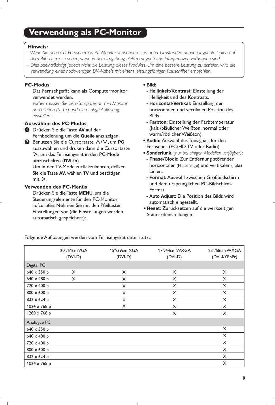 Verwendung als pc-monitor | Philips 15PF4110/58 User Manual | Page 41 / 174