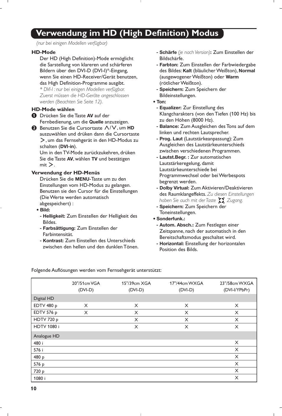 Verwendung im hd (high definition) modus | Philips 15PF4110/58 User Manual | Page 42 / 174