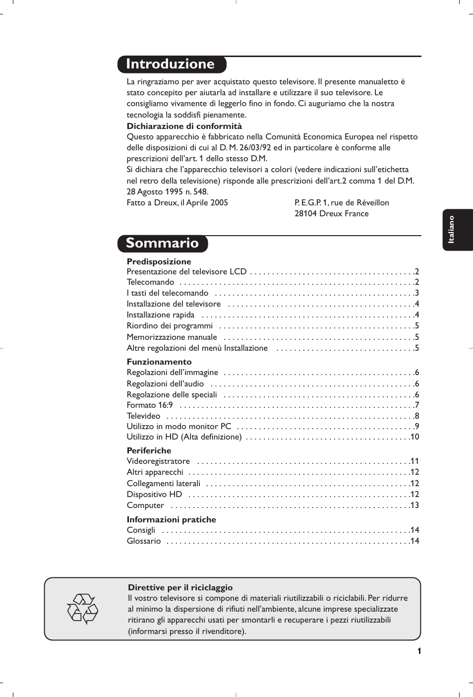 Introduzione sommario | Philips 15PF4110/58 User Manual | Page 47 / 174