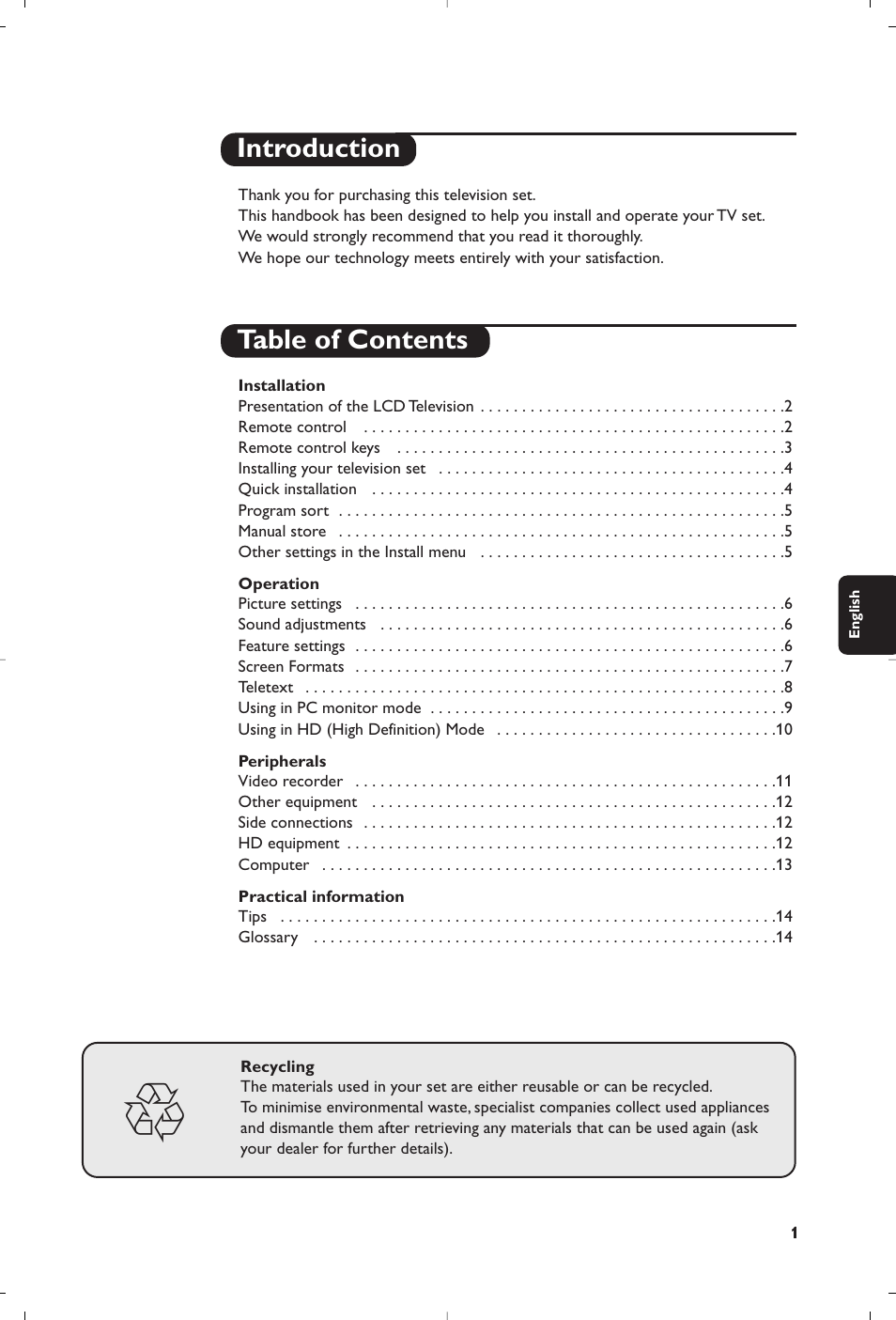 Introduction table of contents | Philips 15PF4110/58 User Manual | Page 75 / 174