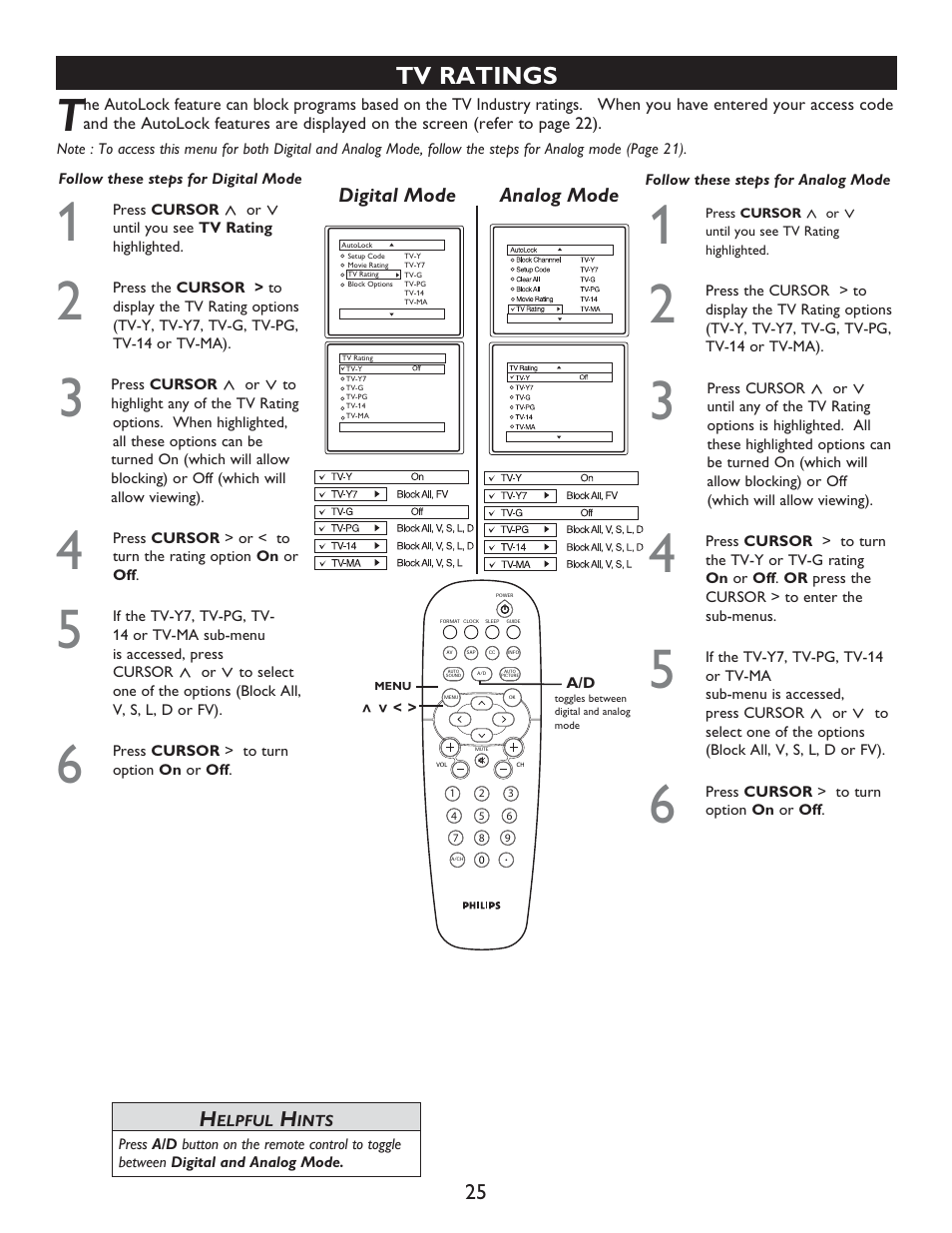 Tv ratings | Philips 32PT7005D User Manual | Page 25 / 39