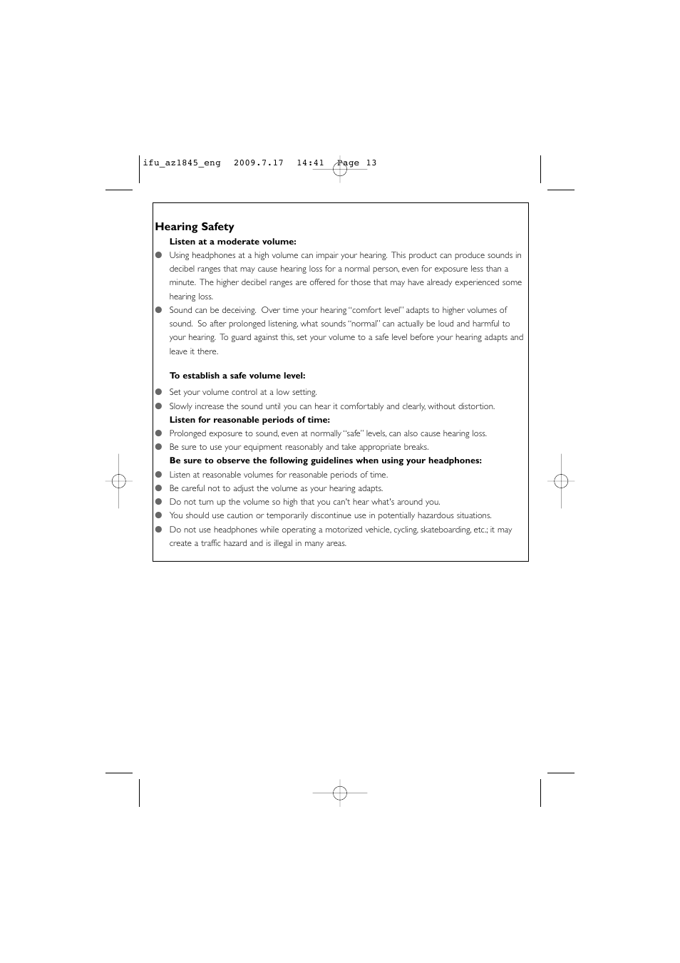 Hearing safety | Philips SOUNDMACHINE AZ1845 User Manual | Page 13 / 13