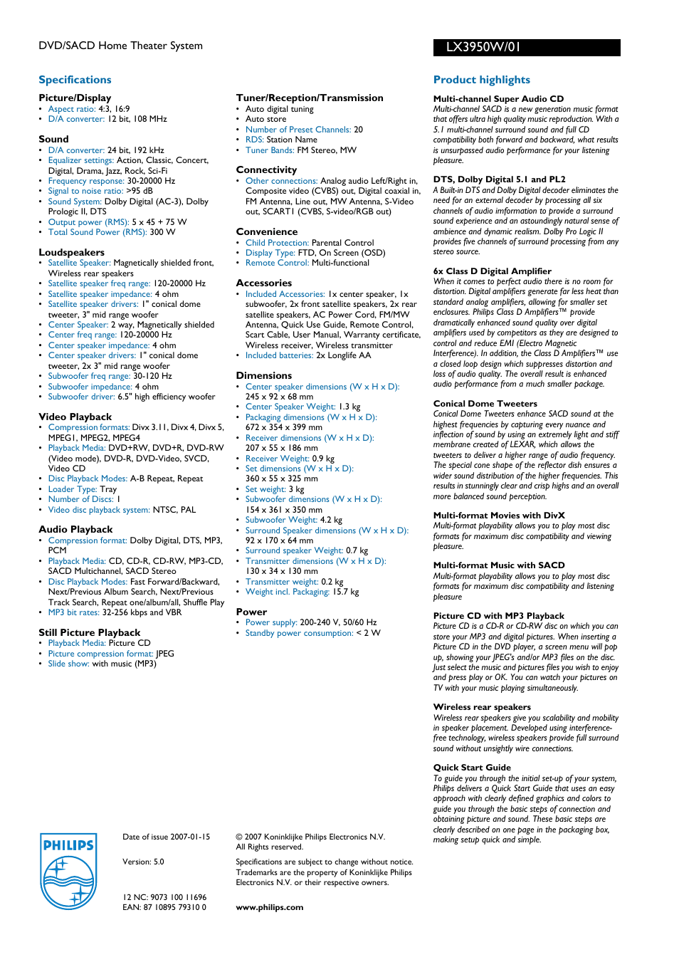 Philips LX3950W User Manual | Page 2 / 2