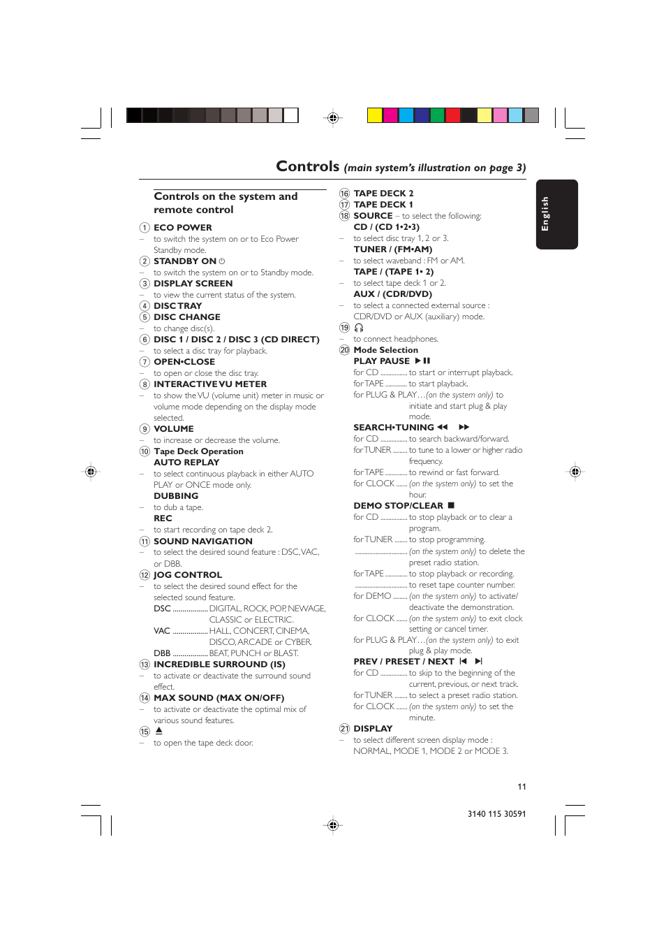 Controls | Philips FWC527/37 User Manual | Page 11 / 30