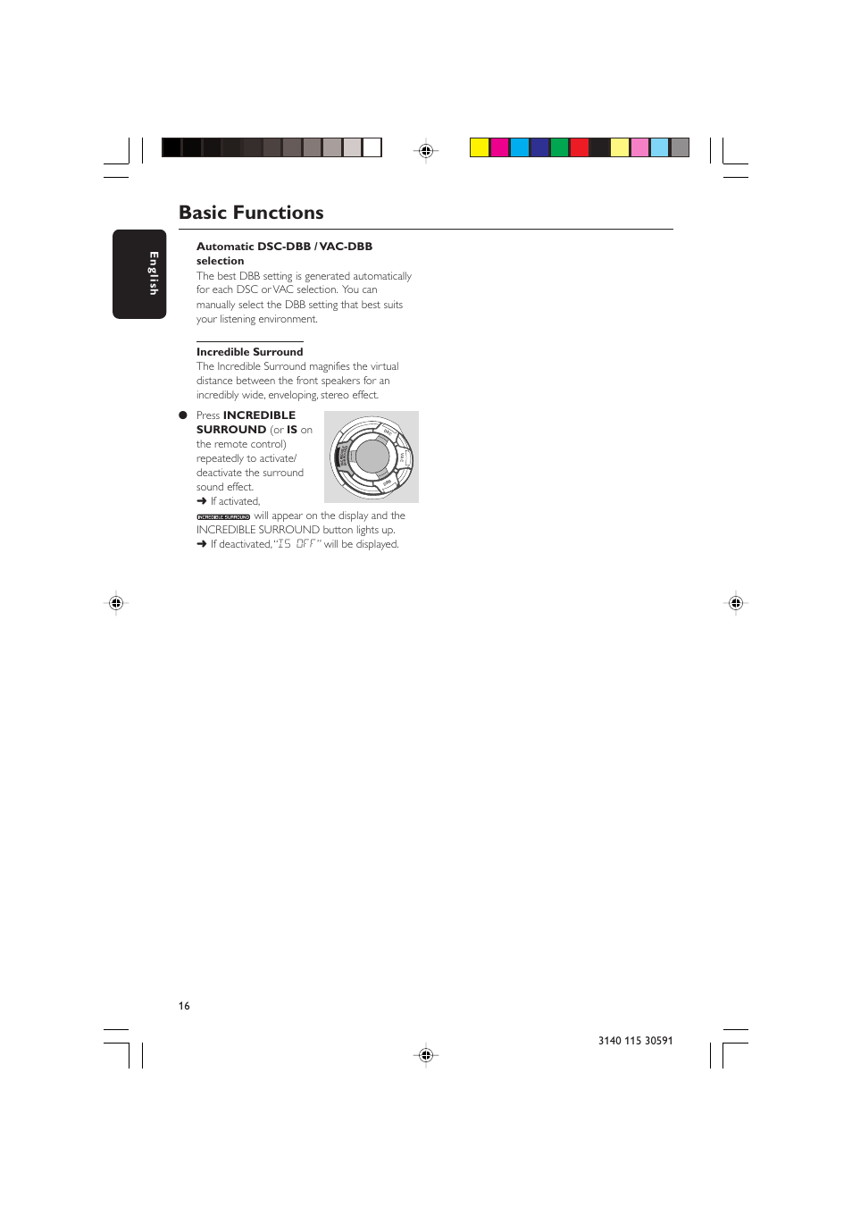 Basic functions | Philips FWC527/37 User Manual | Page 16 / 30