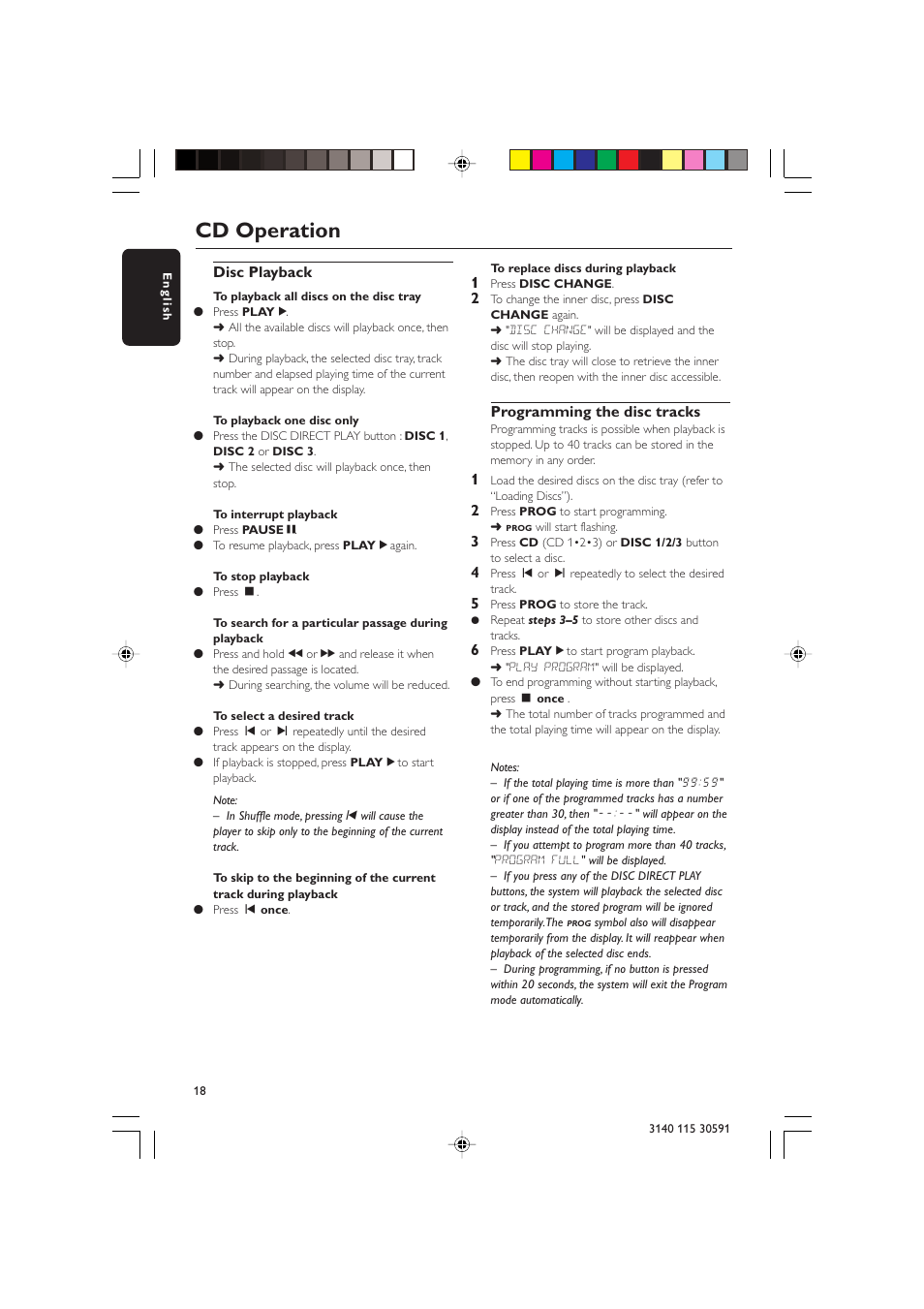 Cd operation | Philips FWC527/37 User Manual | Page 18 / 30