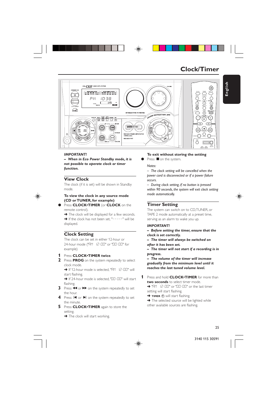 Clock/timer | Philips FWC527/37 User Manual | Page 25 / 30