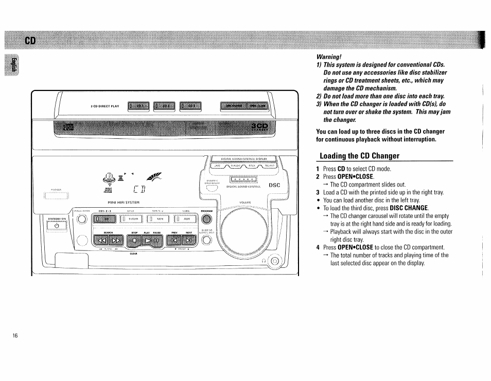 Loading the cd changer | Philips FW560C User Manual | Page 16 / 78