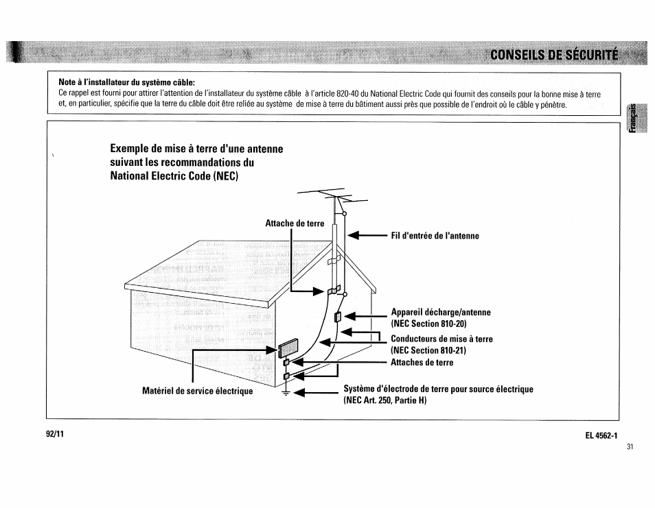 Note à l'installateur du système câble, El 4562-1 | Philips FW560C User Manual | Page 31 / 78