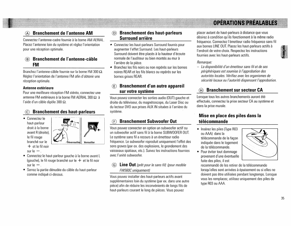 Antenne extérieure, Opérations préalables | Philips FW560C User Manual | Page 35 / 78