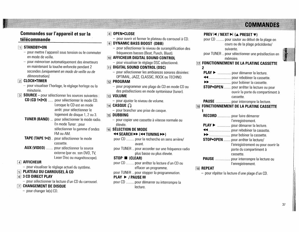 Commandes | Philips FW560C User Manual | Page 37 / 78