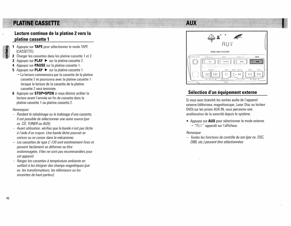 Sélection d'un équipement externe, Putìne cassette | Philips FW560C User Manual | Page 46 / 78