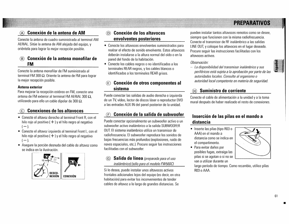 Preparativos | Philips FW560C User Manual | Page 61 / 78