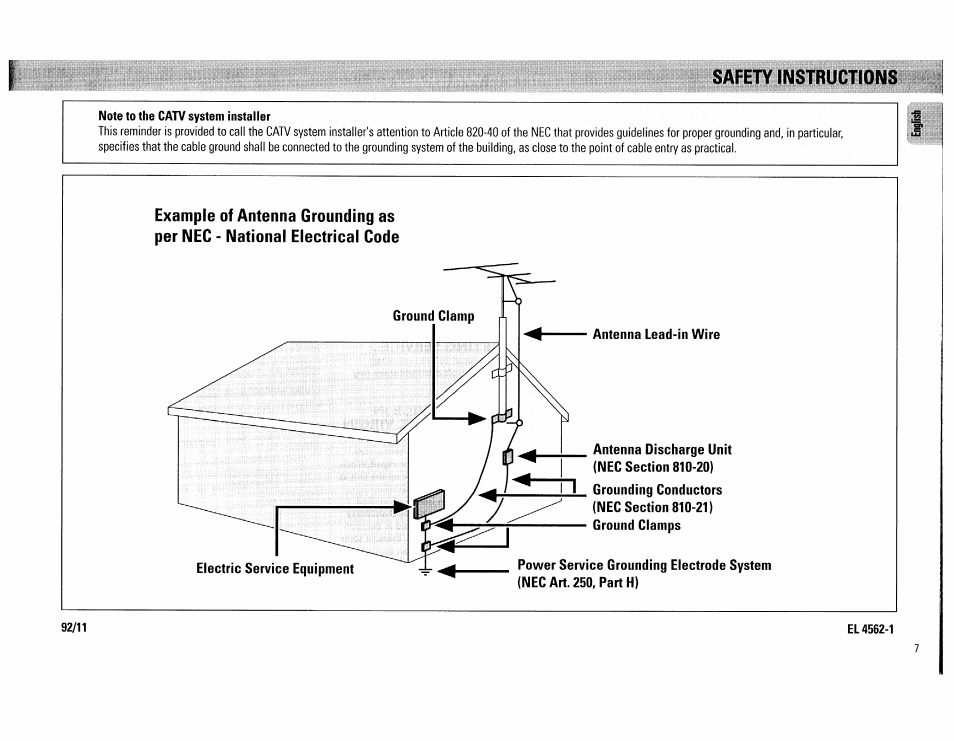 Note to the catv system installer, El 4562-1, Safety instructtons | Philips FW560C User Manual | Page 7 / 78