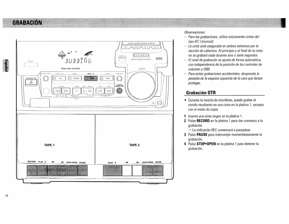 Grabación otr, Grabación -75, Grabación | Philips FW560C User Manual | Page 74 / 78