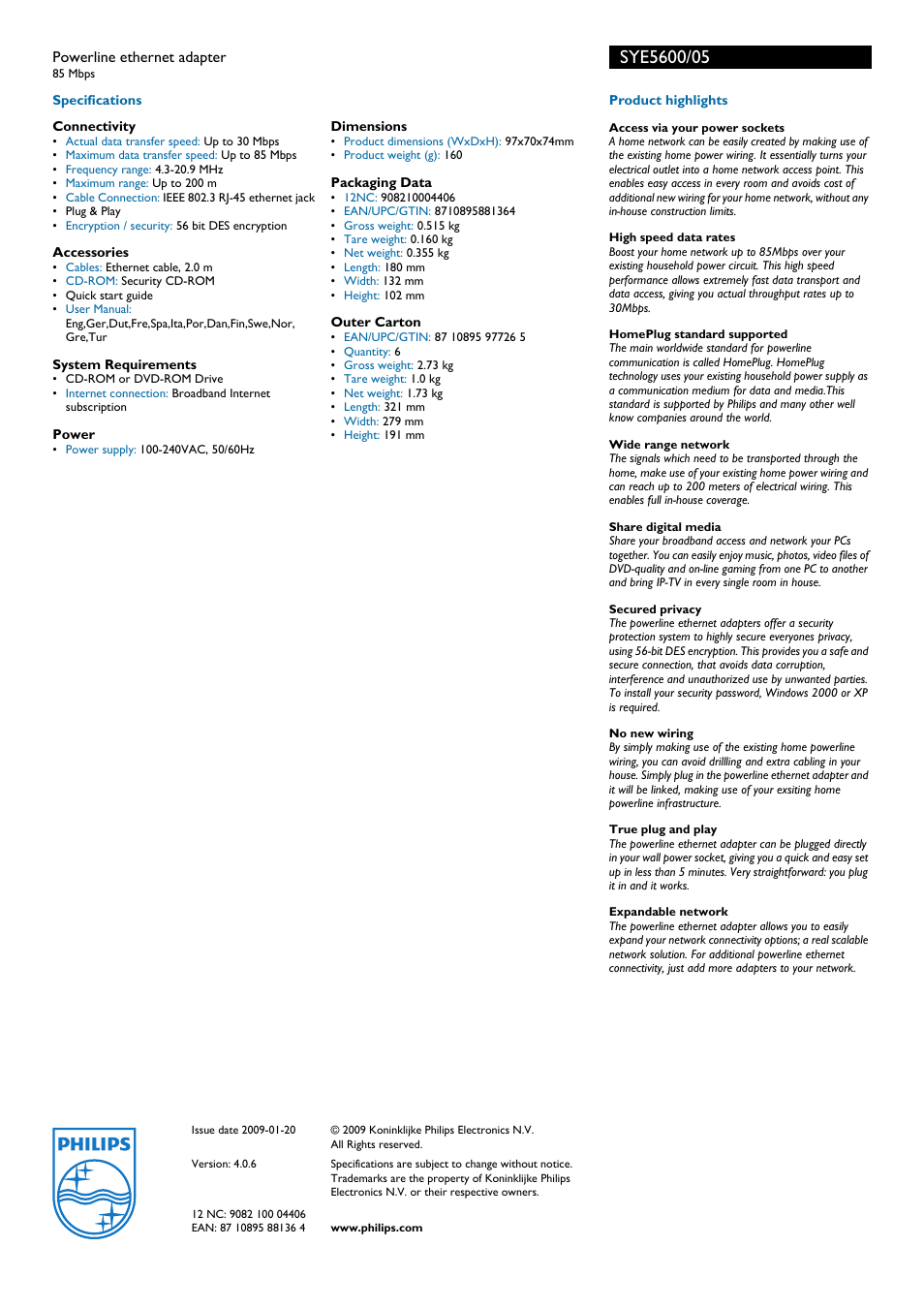 Philips Powerline Ethernet Adapter SYE5600 User Manual | Page 2 / 2