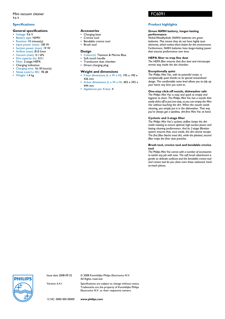 Fc6091 | Philips FC6091 User Manual | Page 2 / 2