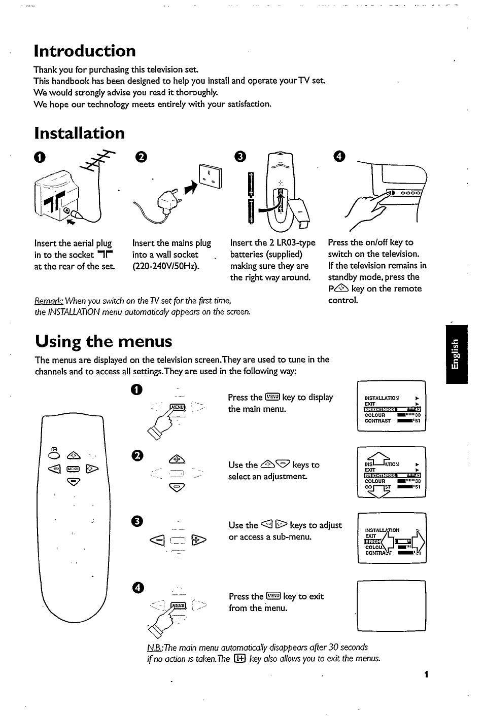 Introduction, Installation, Using the menus | Philips 17PT1563 User Manual | Page 3 / 12