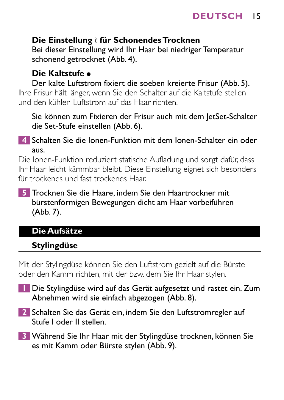 Philips JETSET CONTROL ION HP4882 User Manual | Page 15 / 88