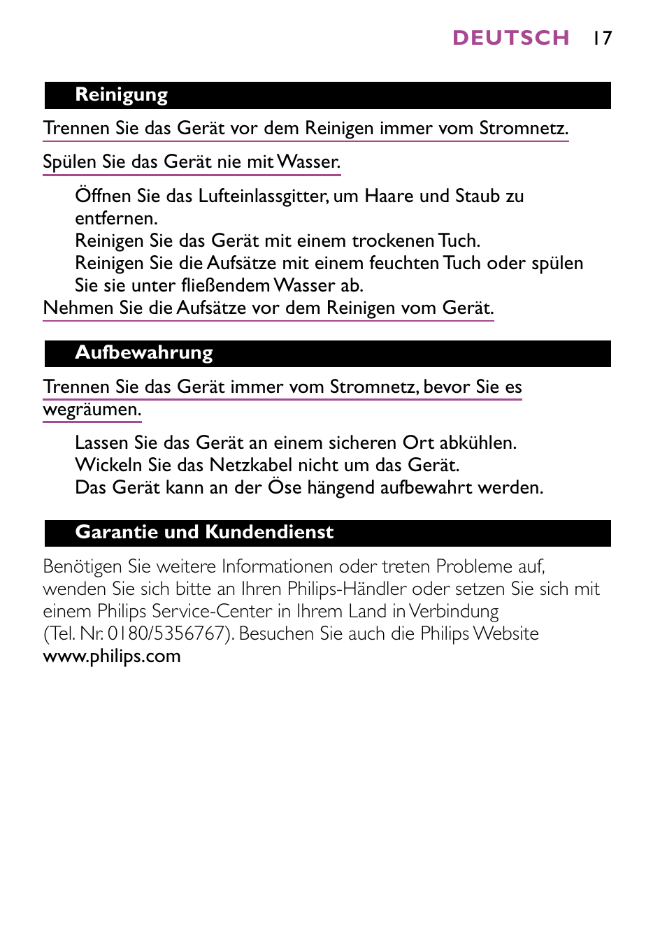 Philips JETSET CONTROL ION HP4882 User Manual | Page 17 / 88