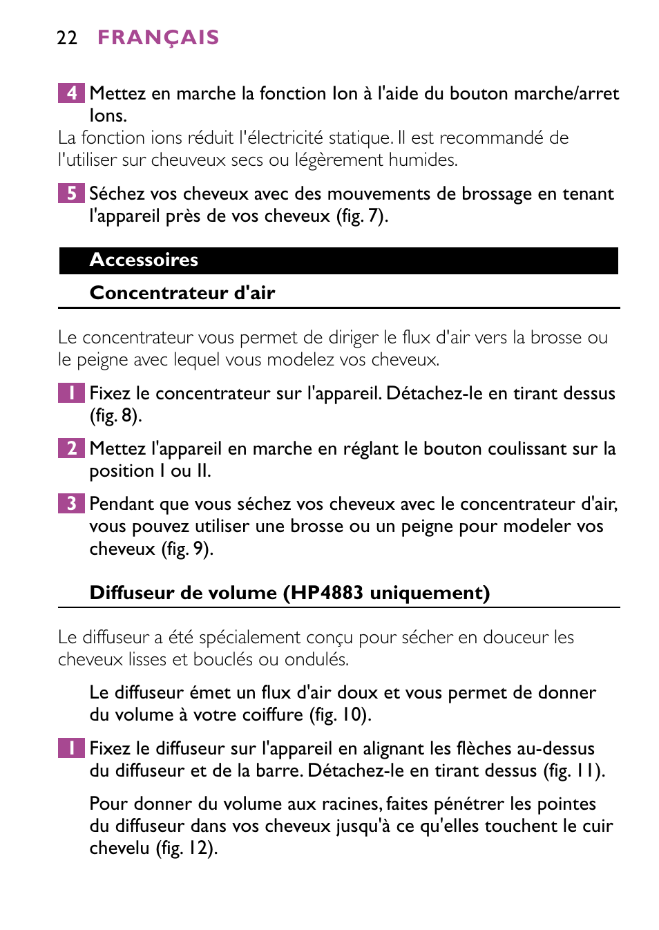 Philips JETSET CONTROL ION HP4882 User Manual | Page 22 / 88