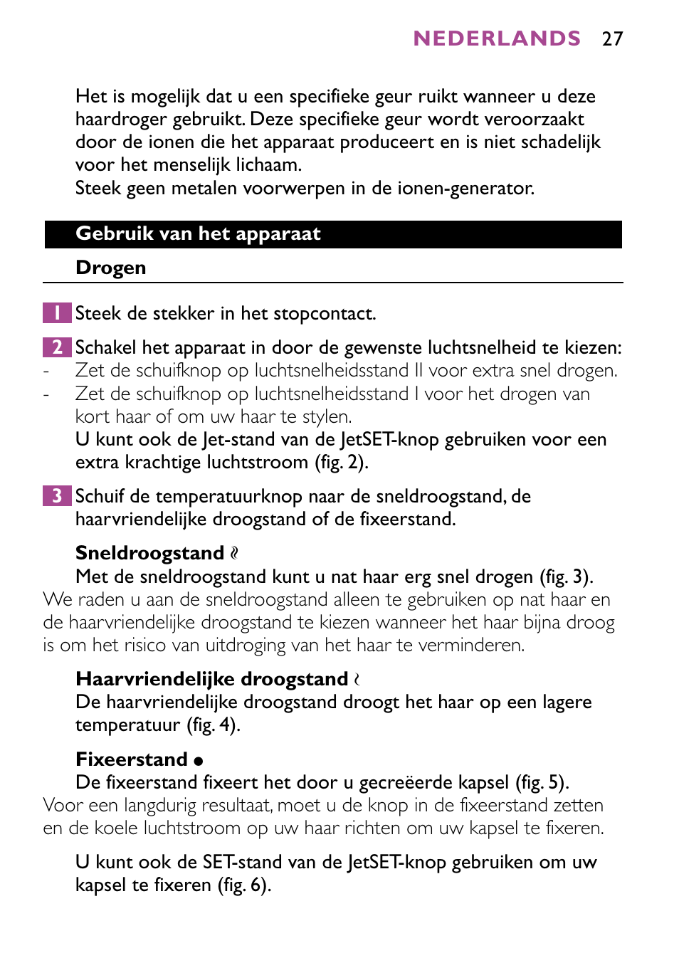 Philips JETSET CONTROL ION HP4882 User Manual | Page 27 / 88