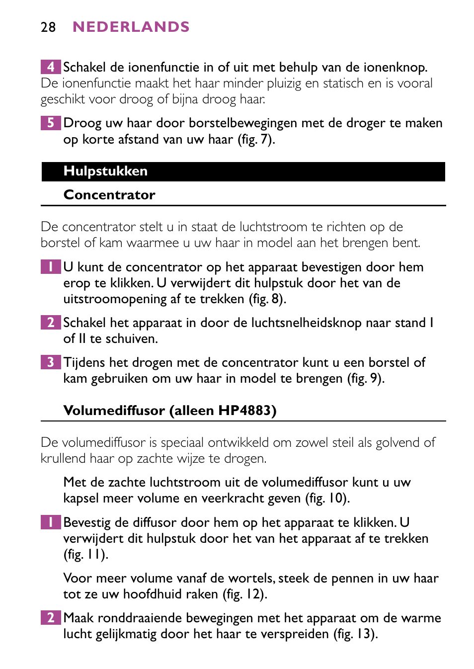 Philips JETSET CONTROL ION HP4882 User Manual | Page 28 / 88