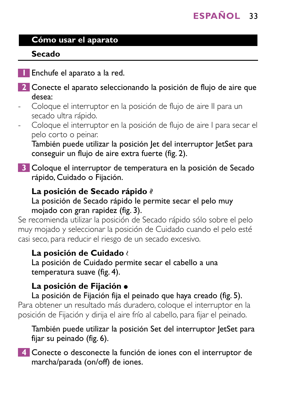 Philips JETSET CONTROL ION HP4882 User Manual | Page 33 / 88