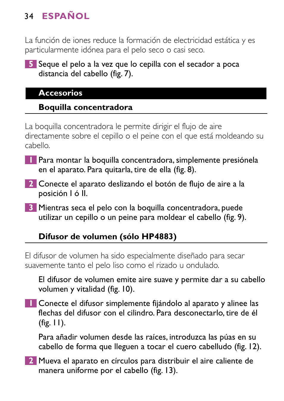 Philips JETSET CONTROL ION HP4882 User Manual | Page 34 / 88