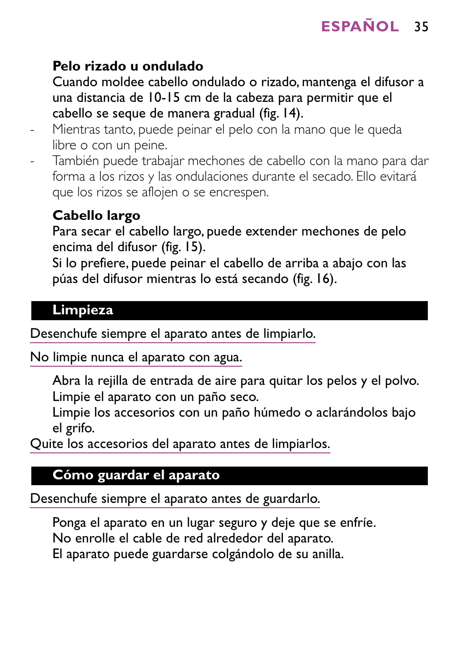 Philips JETSET CONTROL ION HP4882 User Manual | Page 35 / 88