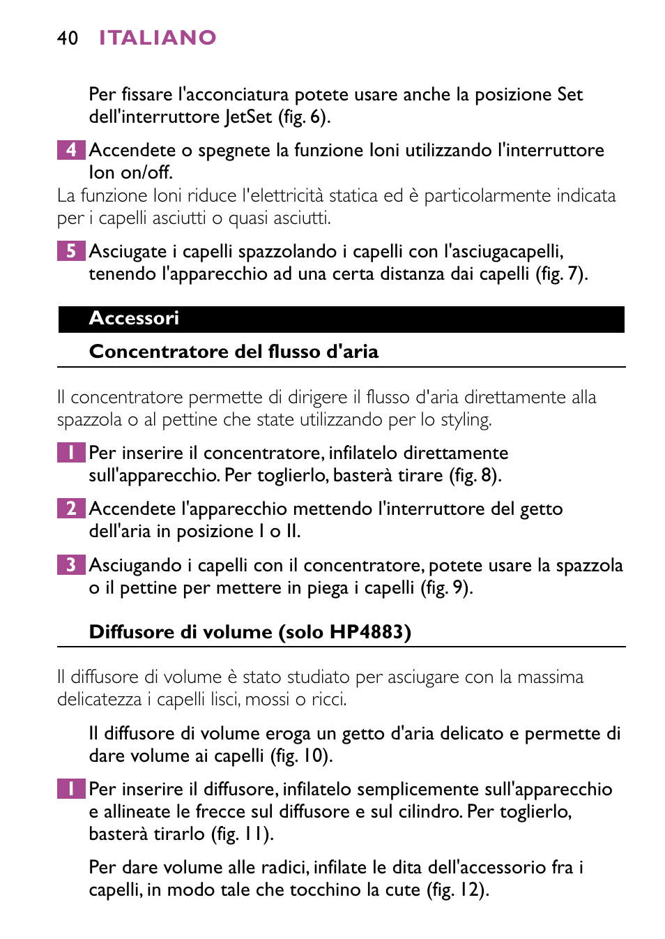 Philips JETSET CONTROL ION HP4882 User Manual | Page 40 / 88