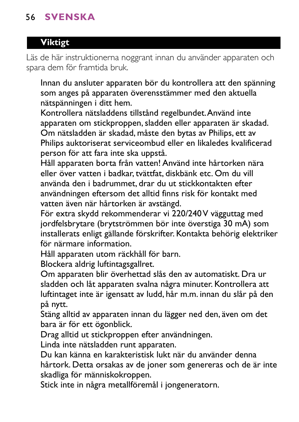 Philips JETSET CONTROL ION HP4882 User Manual | Page 56 / 88