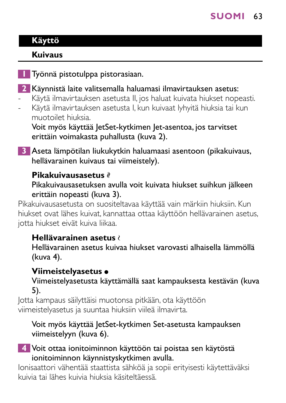 Philips JETSET CONTROL ION HP4882 User Manual | Page 63 / 88