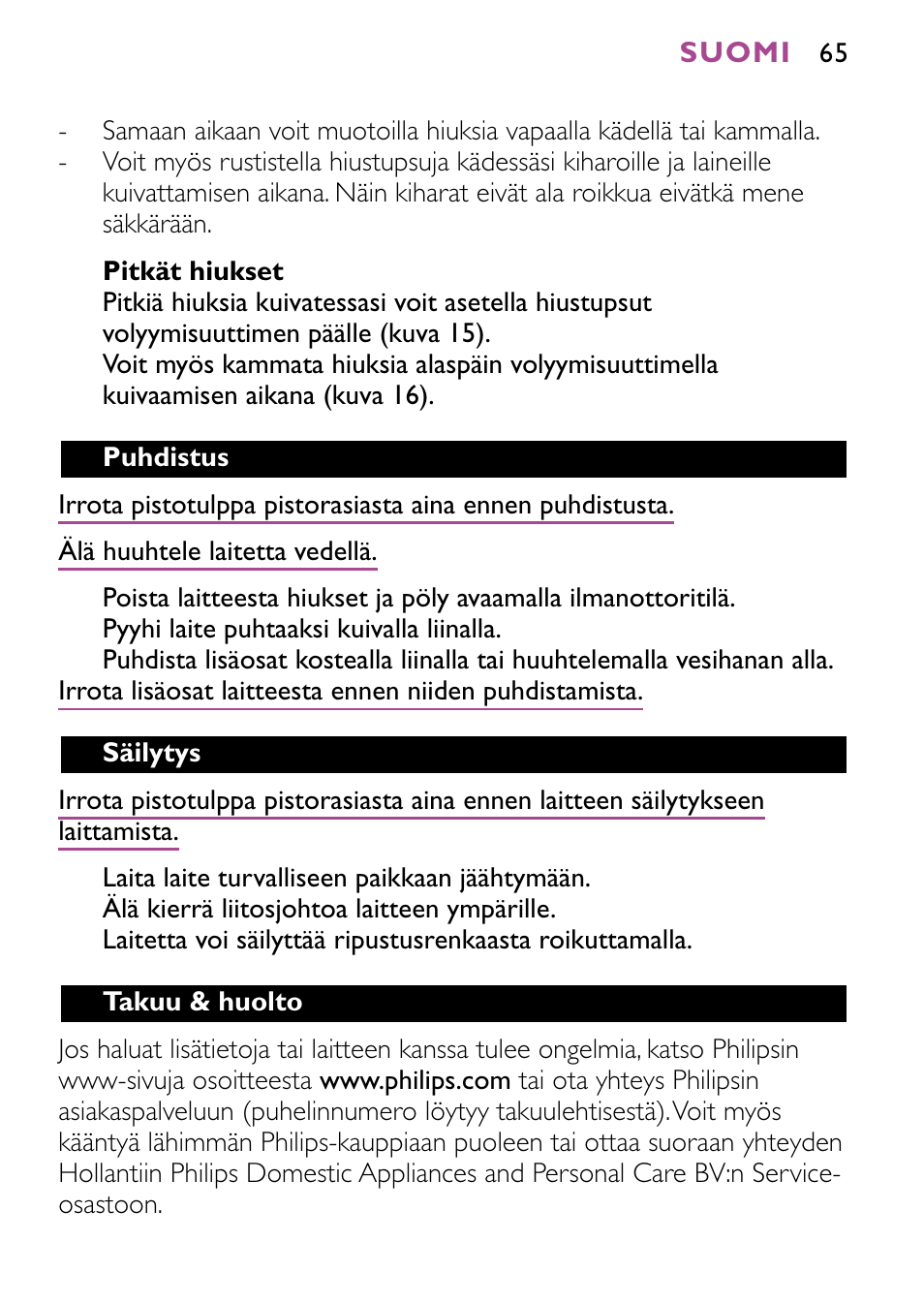 Philips JETSET CONTROL ION HP4882 User Manual | Page 65 / 88