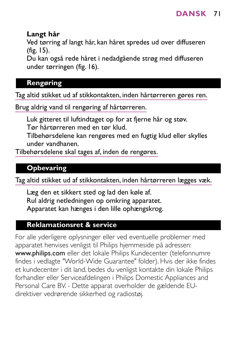 Philips JETSET CONTROL ION HP4882 User Manual | Page 71 / 88