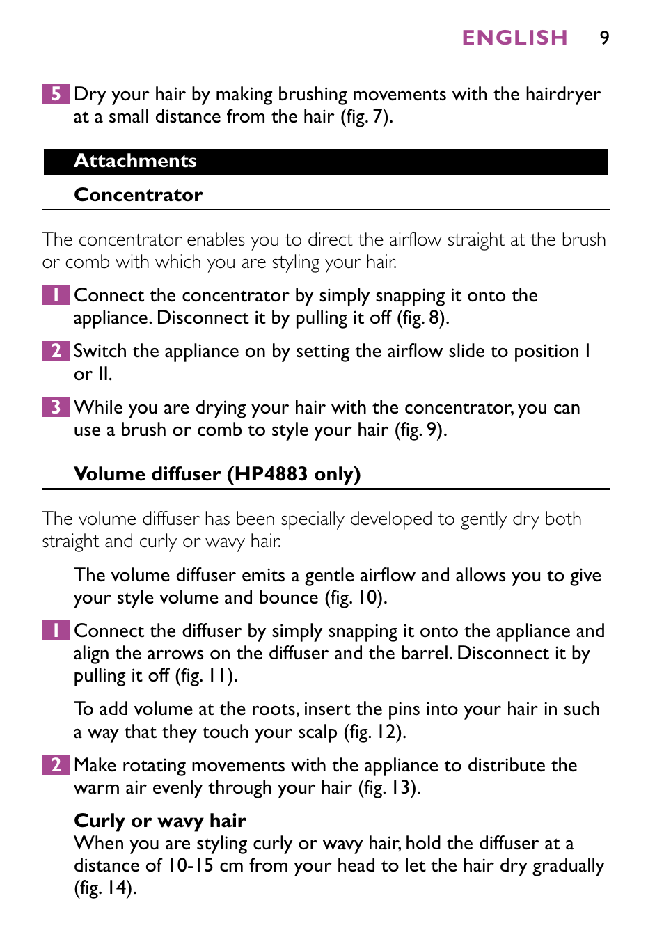 Philips JETSET CONTROL ION HP4882 User Manual | Page 9 / 88