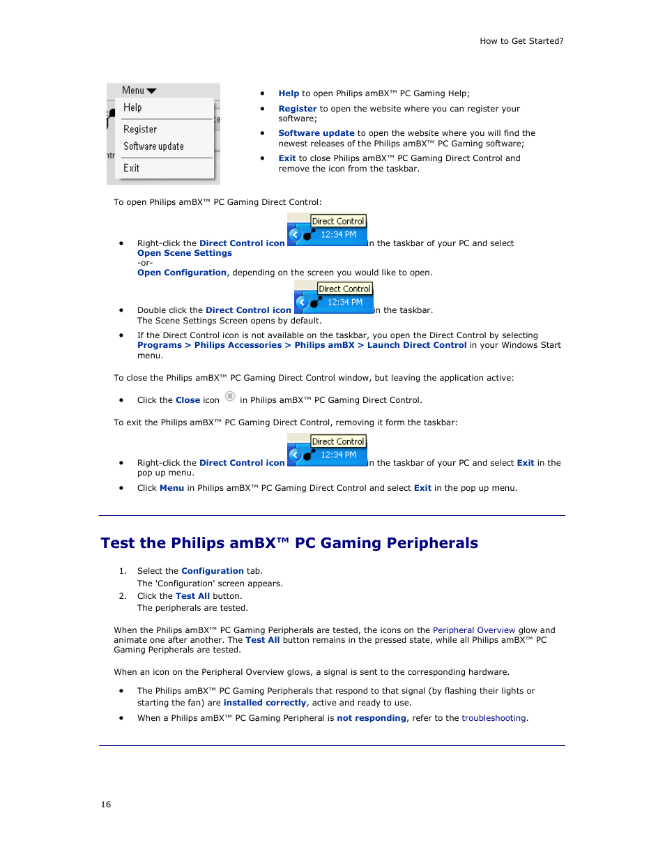 Test the philips ambx™ pc gaming peripherals | Philips AMBX SGC5101BD User Manual | Page 16 / 44