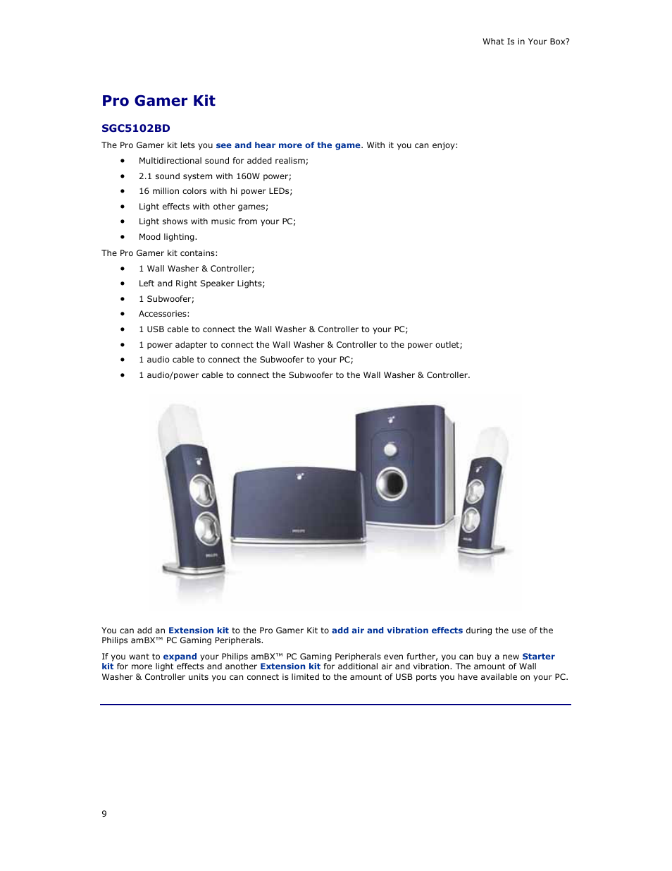 Pro gamer kit | Philips AMBX SGC5101BD User Manual | Page 9 / 44