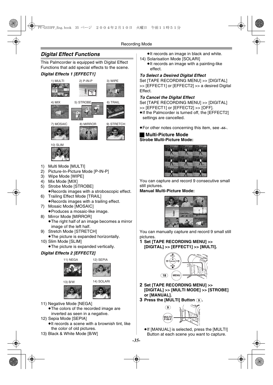 Digital effect functions | Philips PV-GS55 User Manual | Page 35 / 88